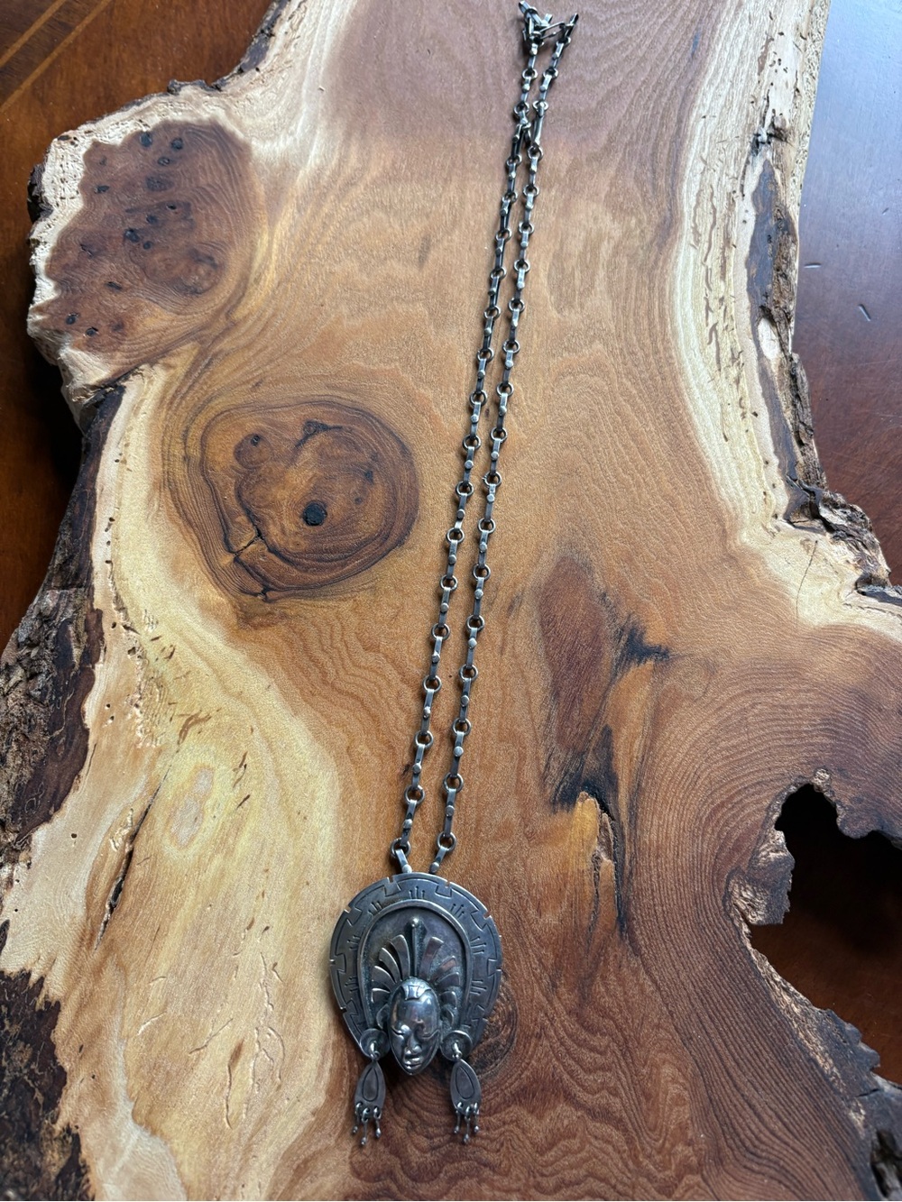Sterling Silver Victoria Taxco Face Pendant Necklace - Black Patina